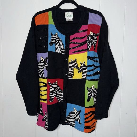 The Quacker Factory Women’s Zebra Patchwork Cardigan Sweater Size 1X - Picture 1 of 5